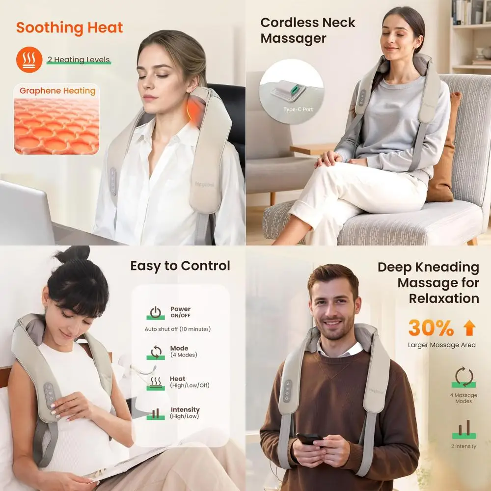 

Беспроводная массажная подушка шиацу с графеновым подогревом для облегчения шеи и плеч