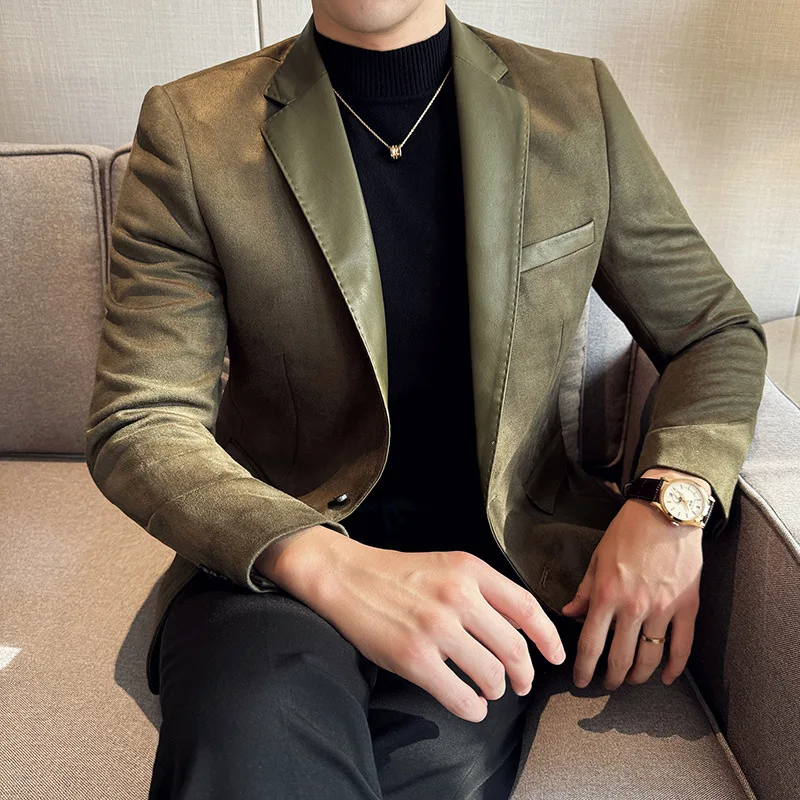 Suede Leather Suit Korean Version Handsome Fashion Suit Men's Clothing