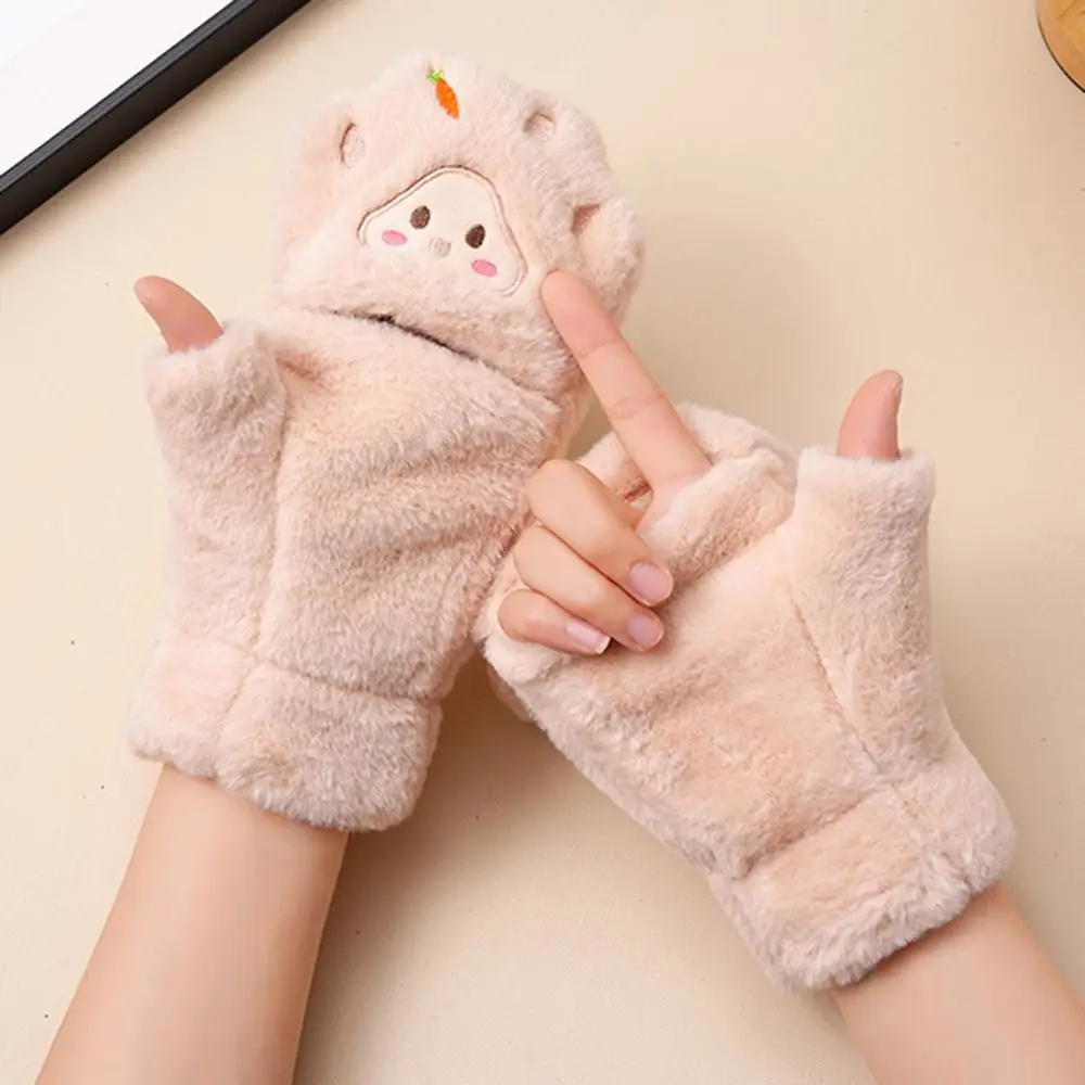 لطيف نصف اصبع قفازات الكرتون رشاقته الشتاء الوجه متابعة القفازات الدفء الباردة واقية قصيرة أصابع قفازات للنساء الفتيات