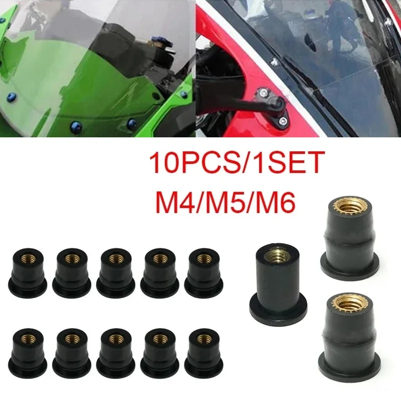 

M4/M5/M6 Moto Cycles Screws Bolts Accessories Motorcycle Aluminum 10PCS Metric Rubber Well Nuts Windscreen Fairing Cowl Anodized