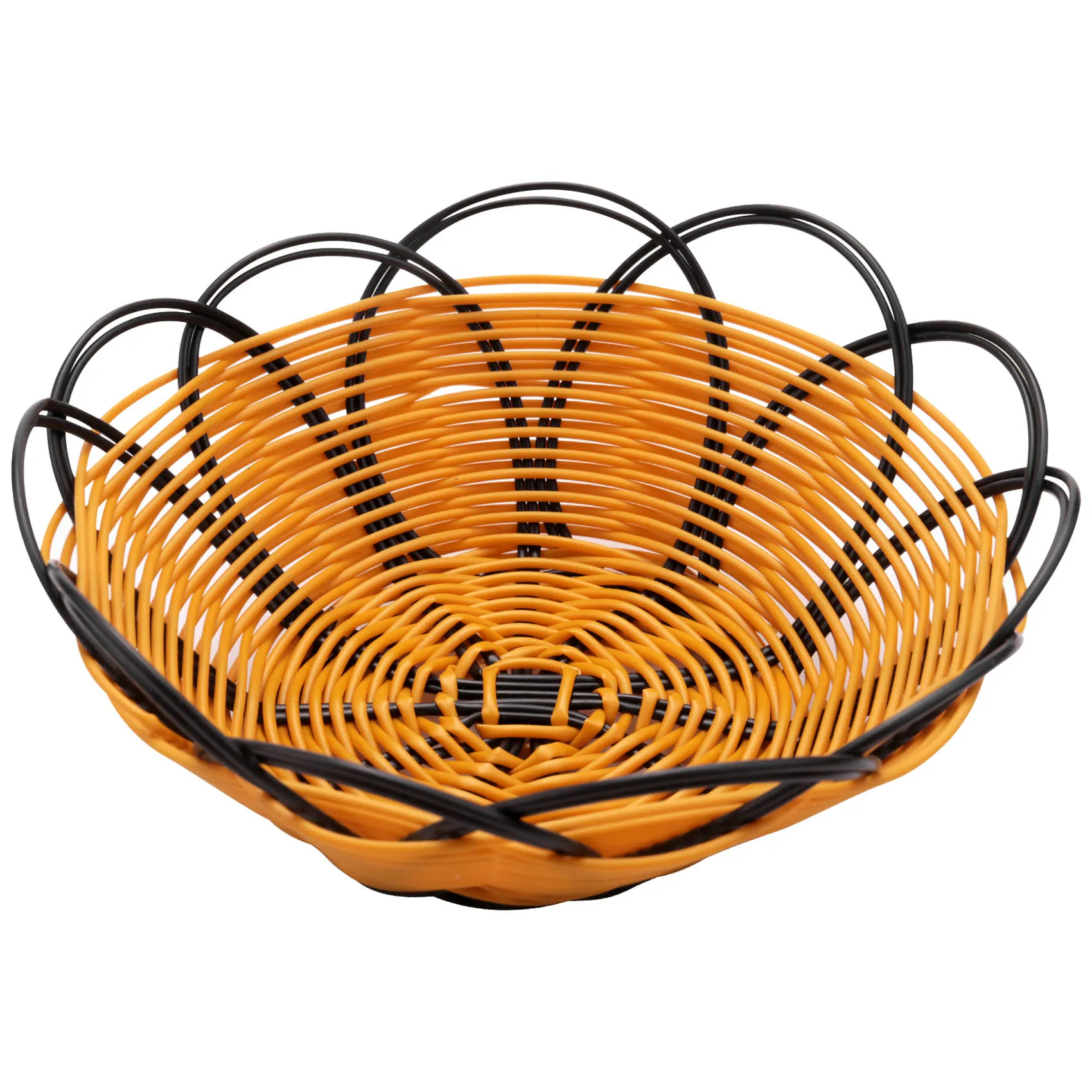 

7 inch Plastic Braided Basket Fruit Vegetable Cookies Container Holder Black&orange