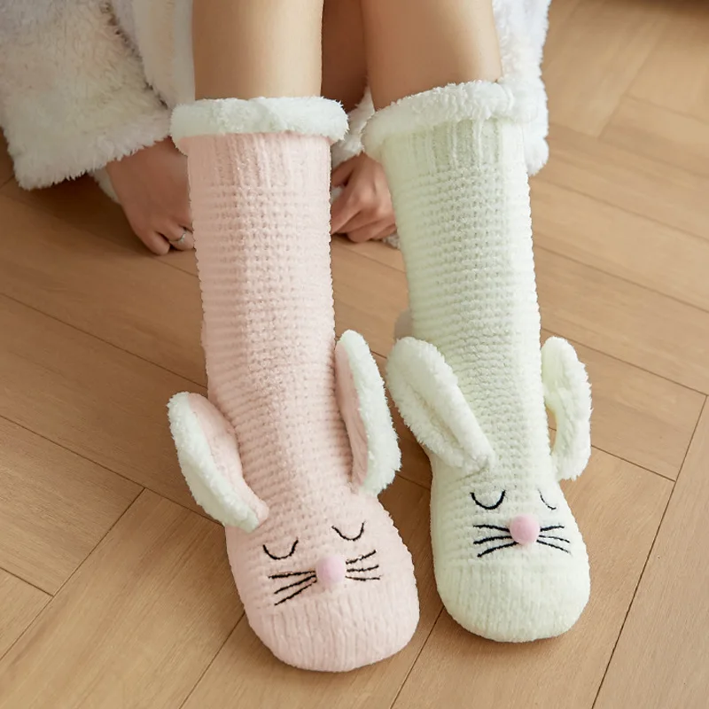 2026 new Winter Women Room Home Sleep Christmas stockings Snow Slippers Carpet Socks chaussette cute cat thick Animal cartoon