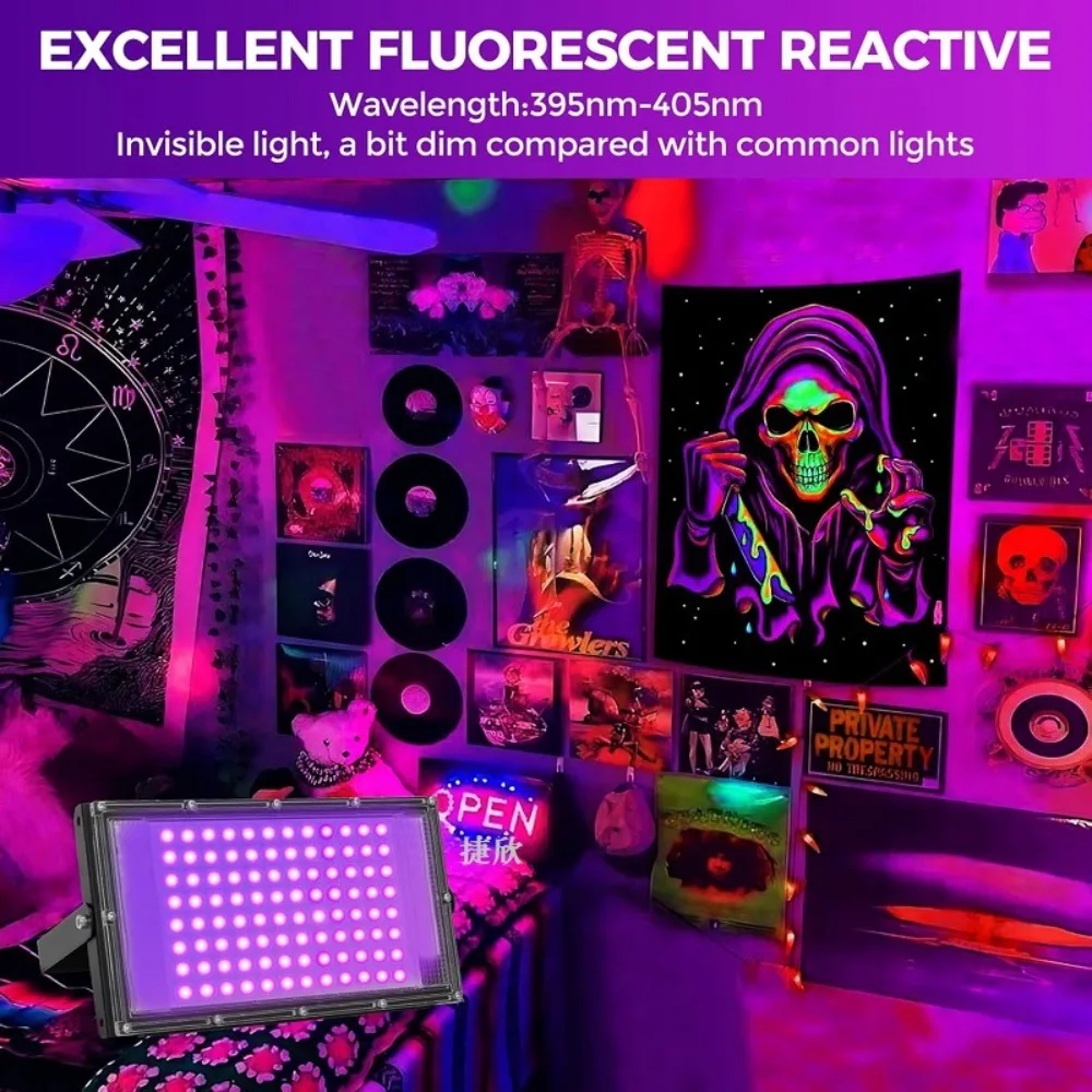 LED black light,75W Blacklight flood light IP66 with Switch 395nm 216pcs LED UV Lamp for Glow Party,Body Paint, Neon Decorations