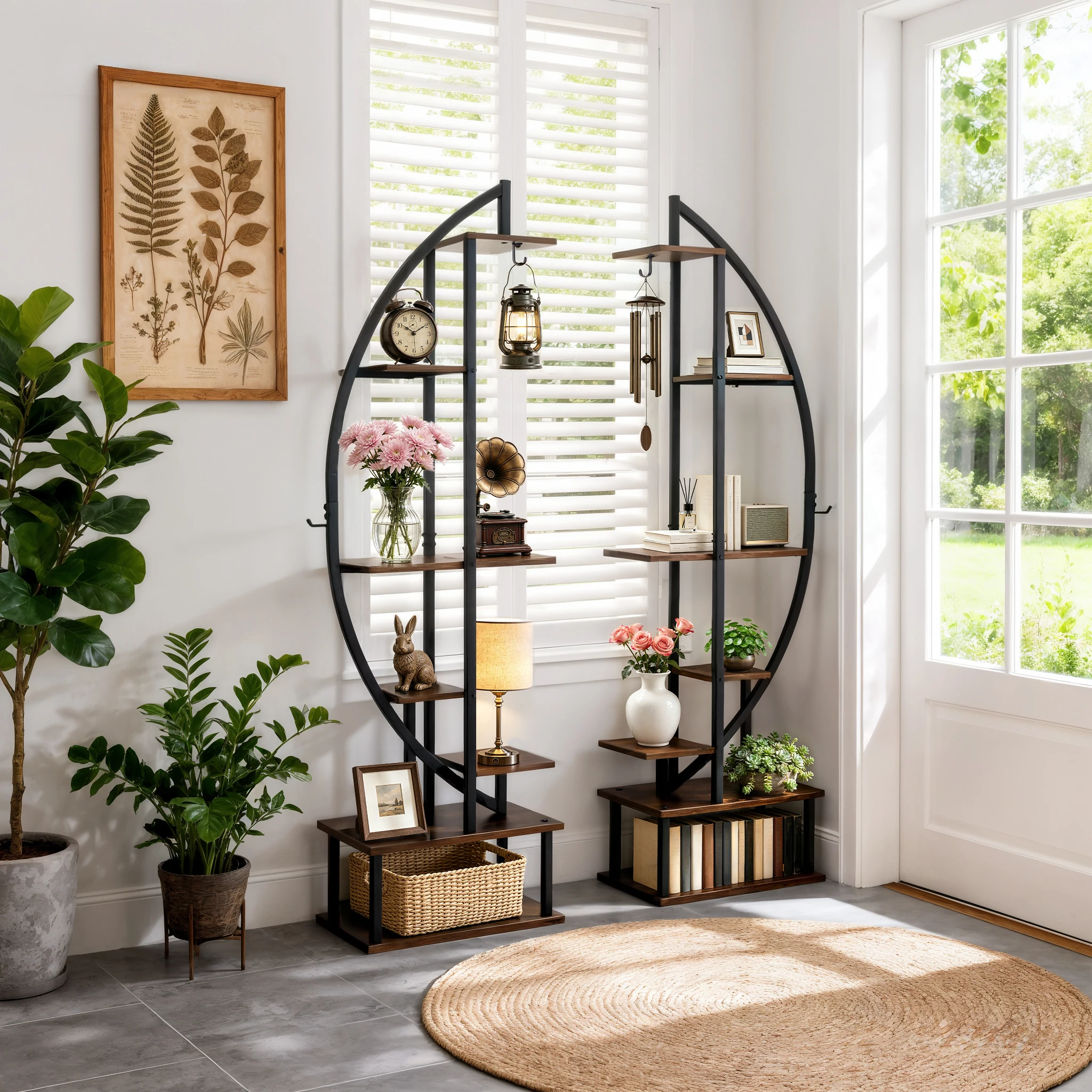 Tall Half-Moon Metal Plant Stand 7-Tiered Flower Display Shelf Indoor Storage Rack for Home Garden Decor
