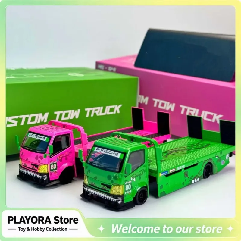 Mega Gear 1:64 H300 Custom Flatbed Tow Truck Dinosaur Livery Diecast Alloy Car Model Collection Desktop Decoration Birthday Gift