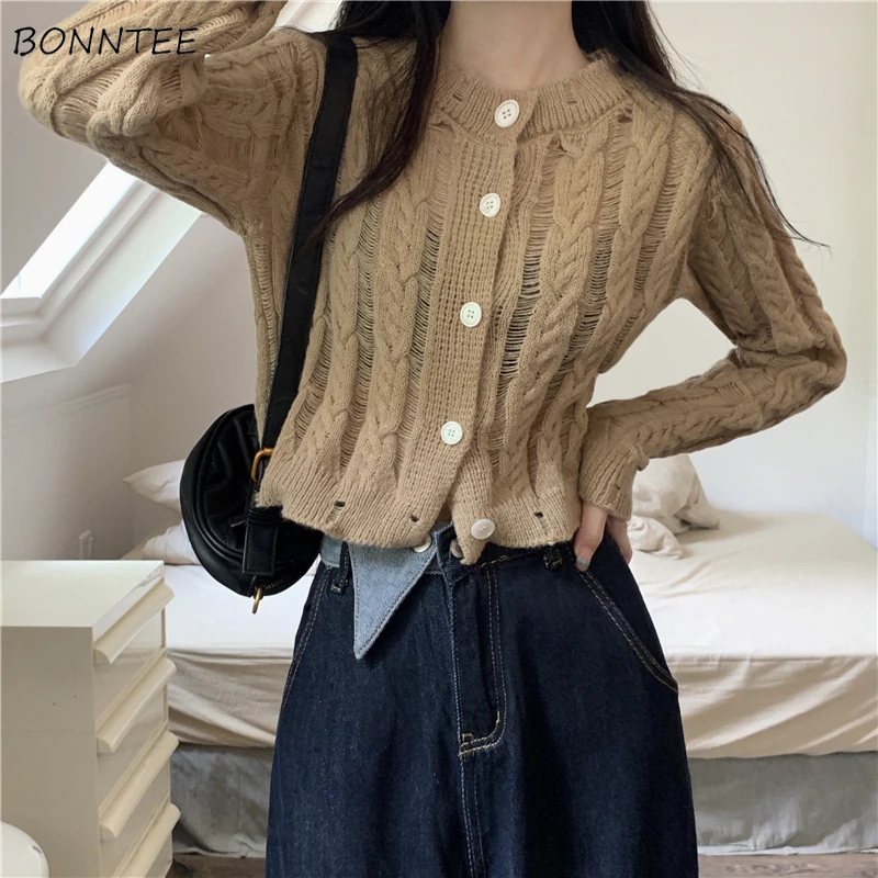 Japan Style Slouchy Vintage Cardigan Women Autumn New Design Hollow Out Thin Tender Pure Romantic Girlish Slim All-match Chic