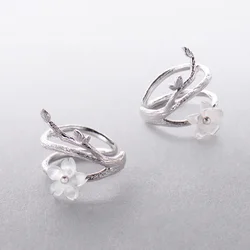 Thaya White Cherry Blossom 925 Silver clip earrings flower round cuff earrings without piercing for women elegant fine jewelry