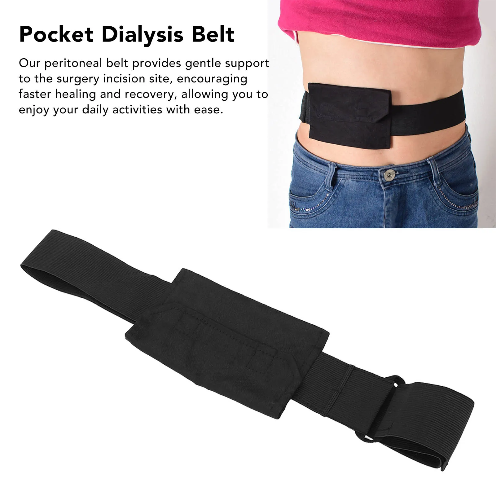 Peritoneal Adjustable Belt Peritoneal Belt Washable Adjustable Pocket Dialysis Belt Tube Holder Abdominal Black Belt