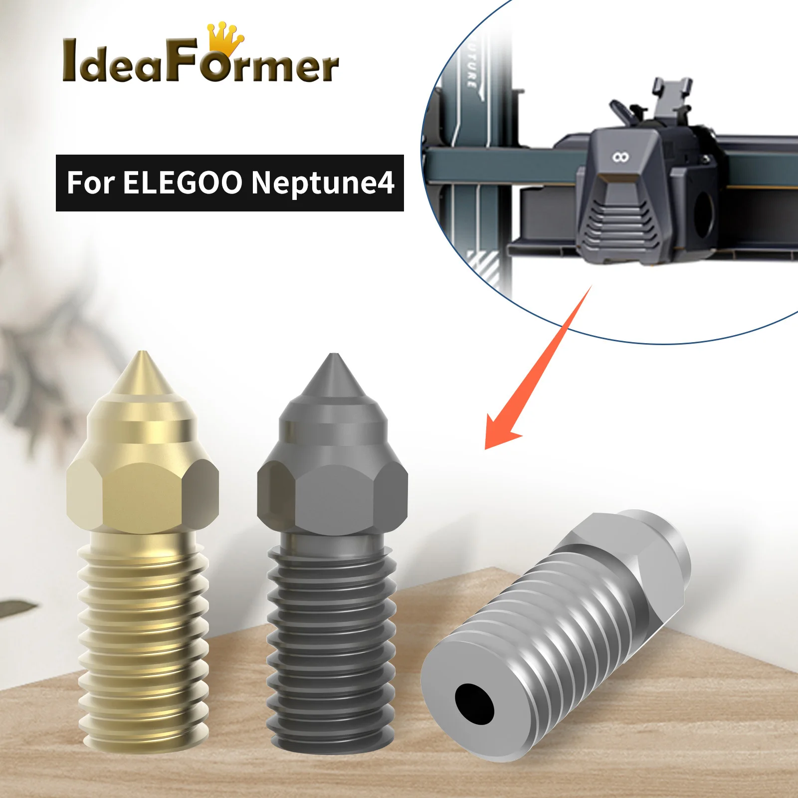 1/2/3pcs For ELEGOO Neptune 4 0.2,0.4,0.6,0.8mm Nozzle Hardened/Stainless Steel/Brass High-Speed Nozzle For Elegoo Neptune 4 Pro