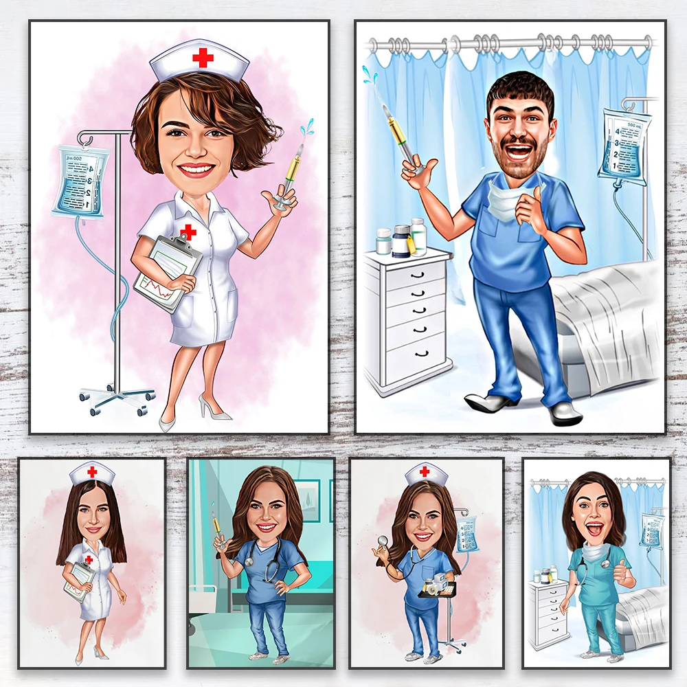 

Male Nurse Gift for Men Custom Male Nurse Caricature Print Cartoon Portrait Poster Funny Personalized NurseCanvas Painting Gift