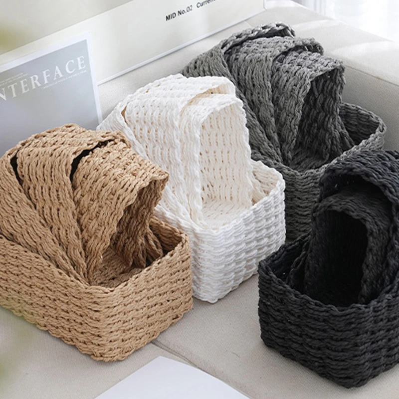 

4PCS Woven Storage Basket Handmade Paper Rope Woven Storage Baskets for Snacks Sundries Home Office Desktop Organizer Decorative