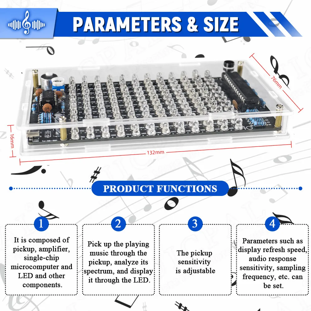 DIY Sound Control LED Music Electronic Kits Audio Frequency Display PCB Soldering Project Practice Solder Diy Electronic Kit