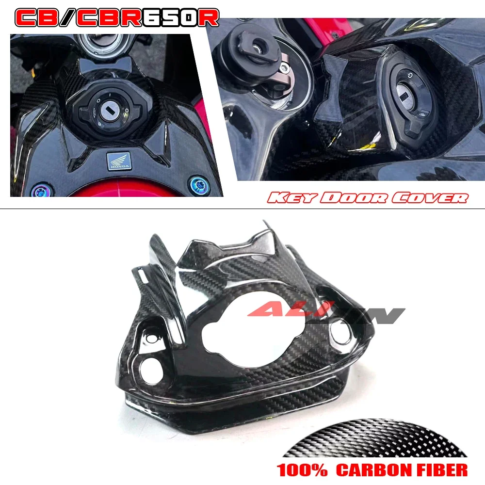 

100% Real Dry Carbon Fiber Fairing Motorcycle Front Key Lock Cowl Trim Cover Fit Honda CB650R CBR650R 2019 2020 2021 2022 2023