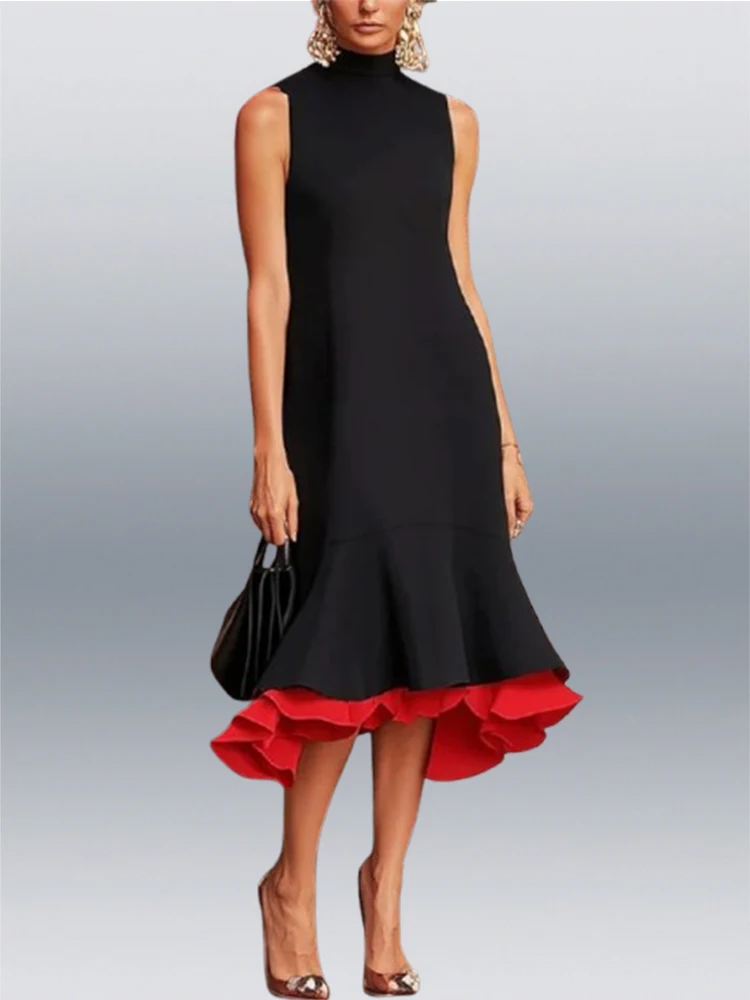 

Beautyblue Wedding Guest Dresses Woman Luxury Dress 2025 Elegant Contrast Color Sleeveless Tiered Ruffle Party Cocktail Dress