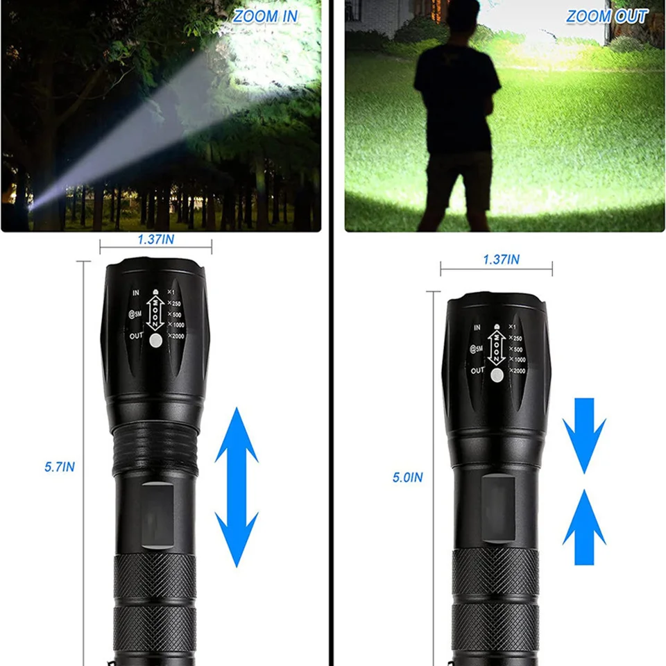 Powerful T6 LED Flashlight Super Bright Aluminum Alloy Portable Torch USB Rechargeable Outdoor Camping Tactical Flash Light