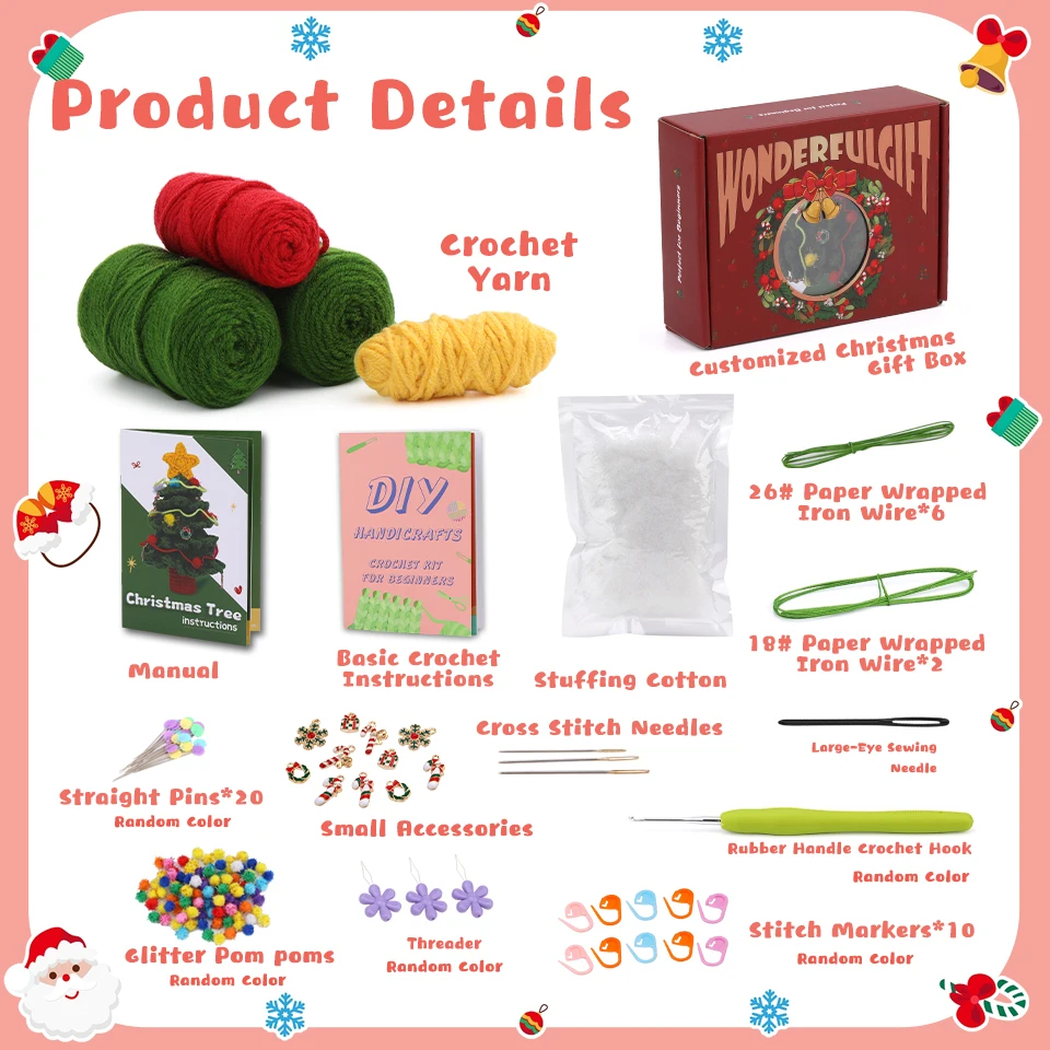 Fenrry Christmas Beginner Crochet Kit for Adults, Knitting Kit with Step-by-Step Video Tutorials, Learn to Crochet Kits