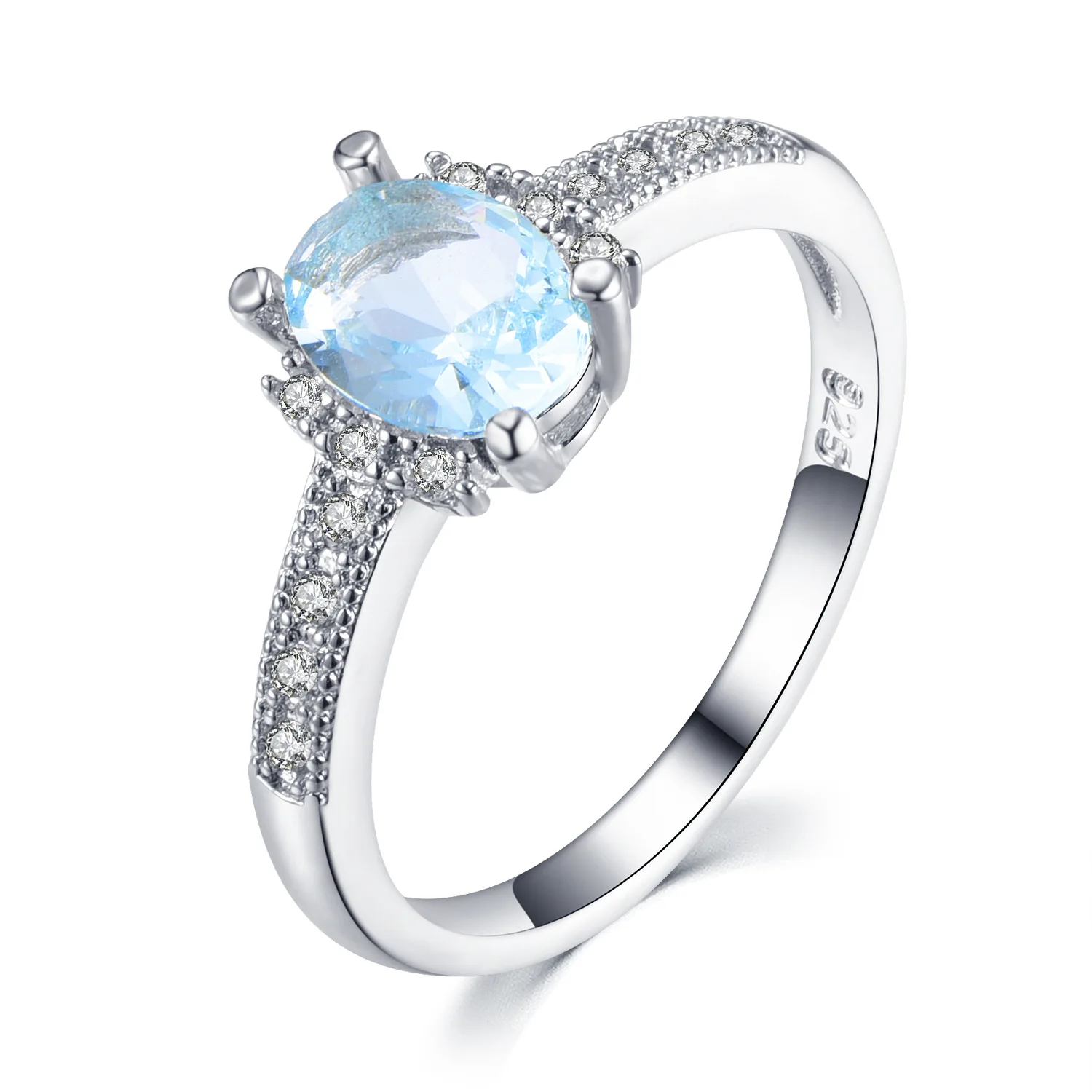S925 Sterling Silver Ring with Micro-Set Sparkling Cubic Zirconia and Sapphire, Elegant Everyday Date Ring for Women