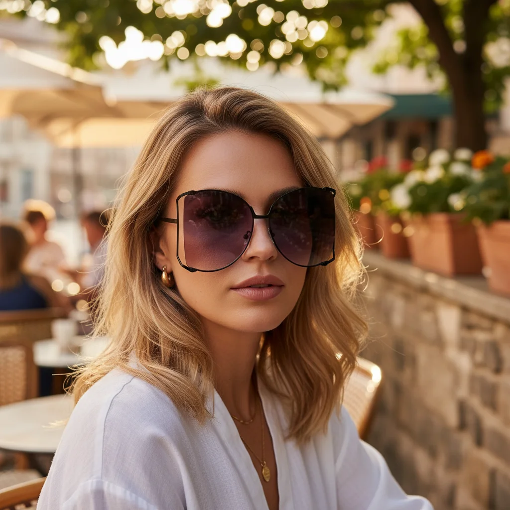 

UV Protection Oversized Sunglasses Trendy Colorful Pearl Design Sun Glasses Street Shooting Metal Hollowing Shades