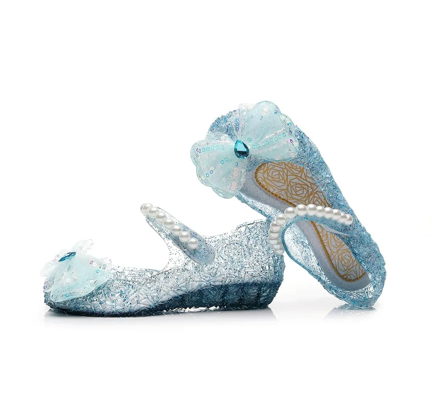 Kids Girl Bowknot Princess Sandal Children Soft Bottom High Heels Crystal Jelly Wedding Performances Party Shoe PVC Beach Sandal