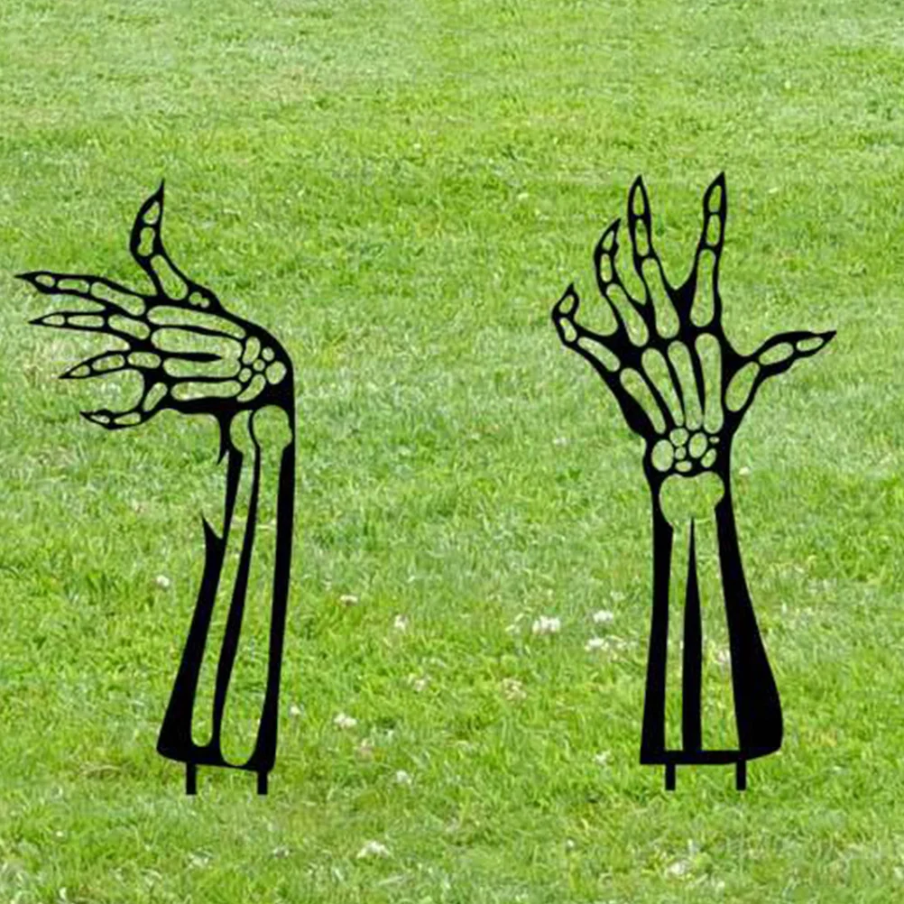 

3 Pcs Skull Ghost Hand Decoration Halloween Outdoor Metal Signs Yard Iron Props Decorative Stake for