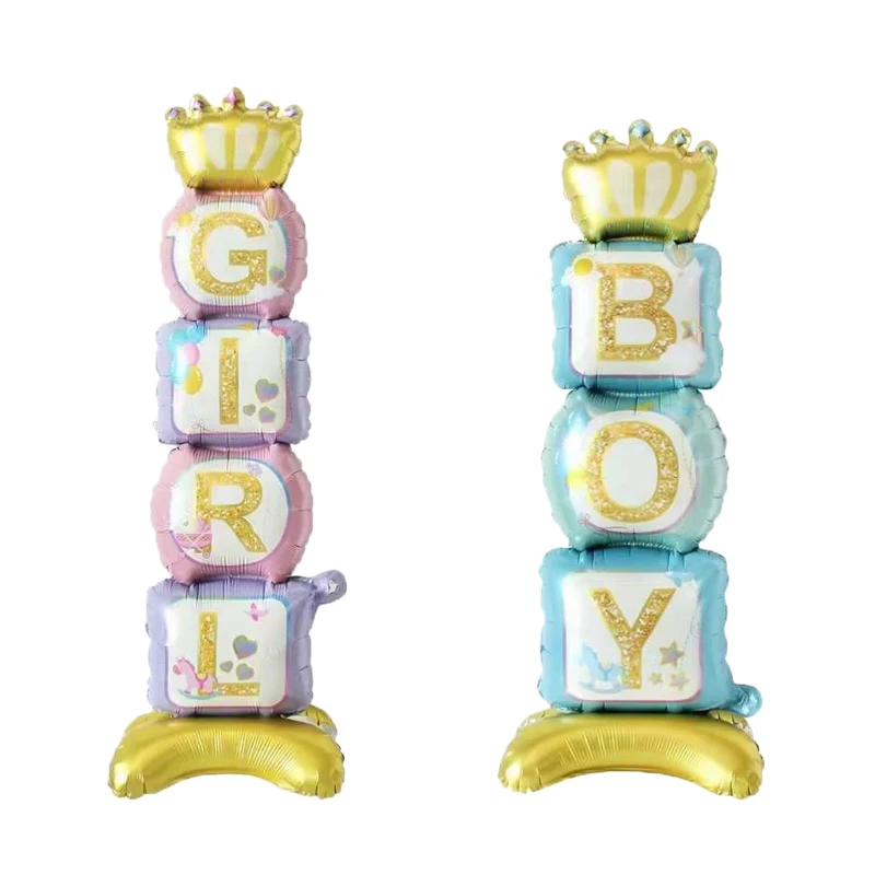 Crown Pedestal Girl Boy Foil Balloons Baby SHowers 1St Birthday Party Decorations