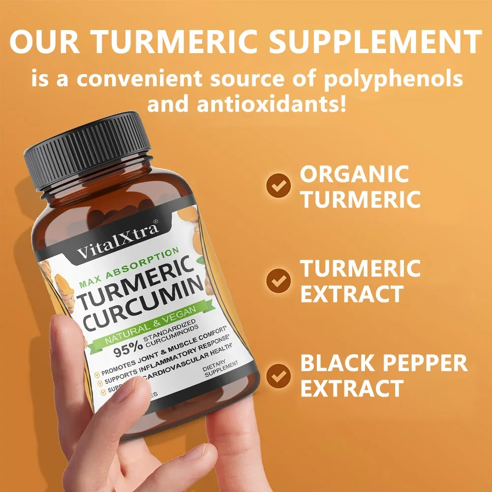 Cúrcuma Orgánica - 95% Curcumina de cúrcuma, Apoyo las articulaciones, la inmunidad, la salud del cerebro y del corazón, promueve la salud del cerebro, 120 cápsulas