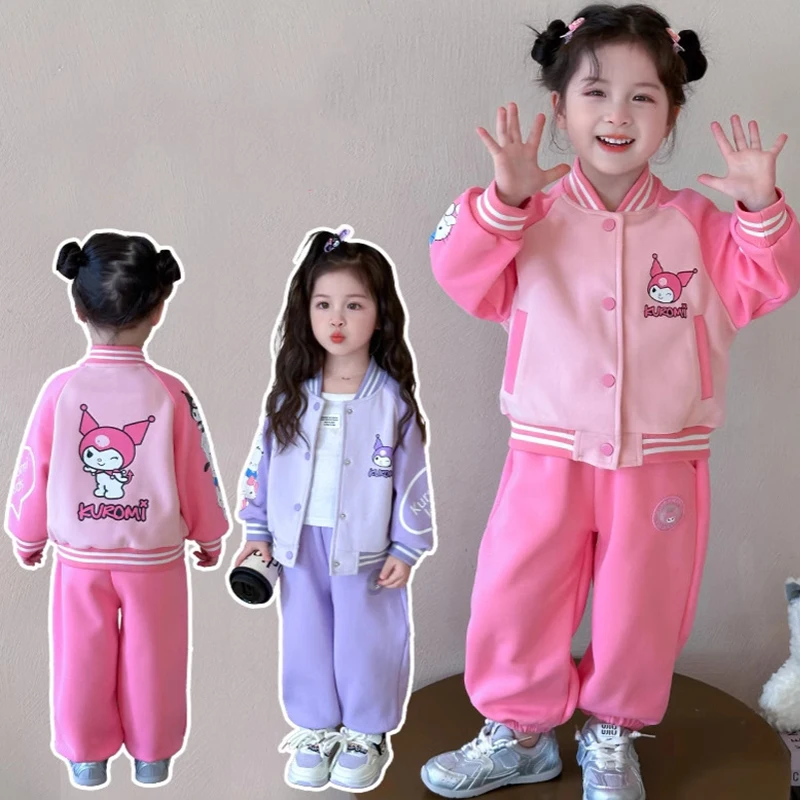 

2Pcs Kuromi Children's Set Girl Casual Baseball Uniform Trousers Two-Piece Set of Outdoor Sports Kindergarten Student Clothing