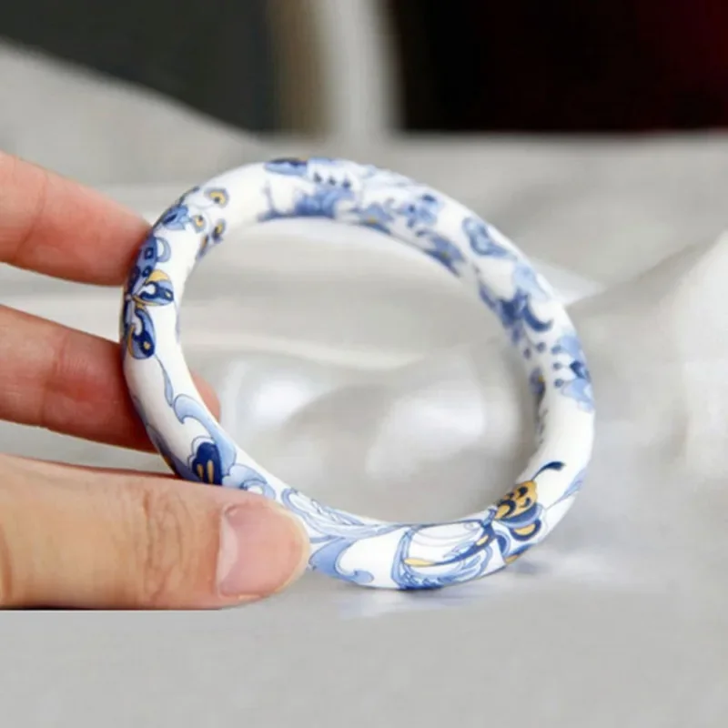 

Jingdezhen Ceramic Jewelry Chinese Style Blue and White Porcelain Round Bar Bracelet Handheld Gift Hanfu Ancient Style Bracelet