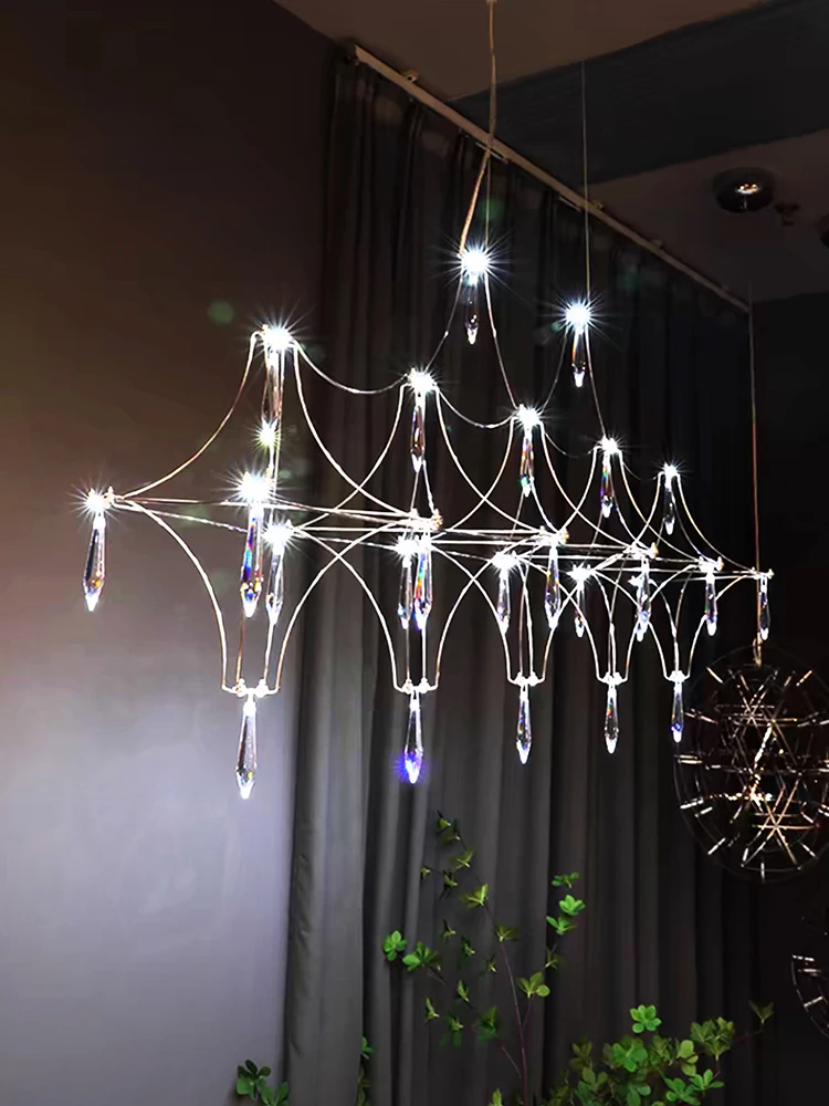 

Art Deco Line Pendant Lights Crystal Stainless Steel Minimal Ceiling Hanging Light Fixture LED Lamps Dining Table Decor Modern