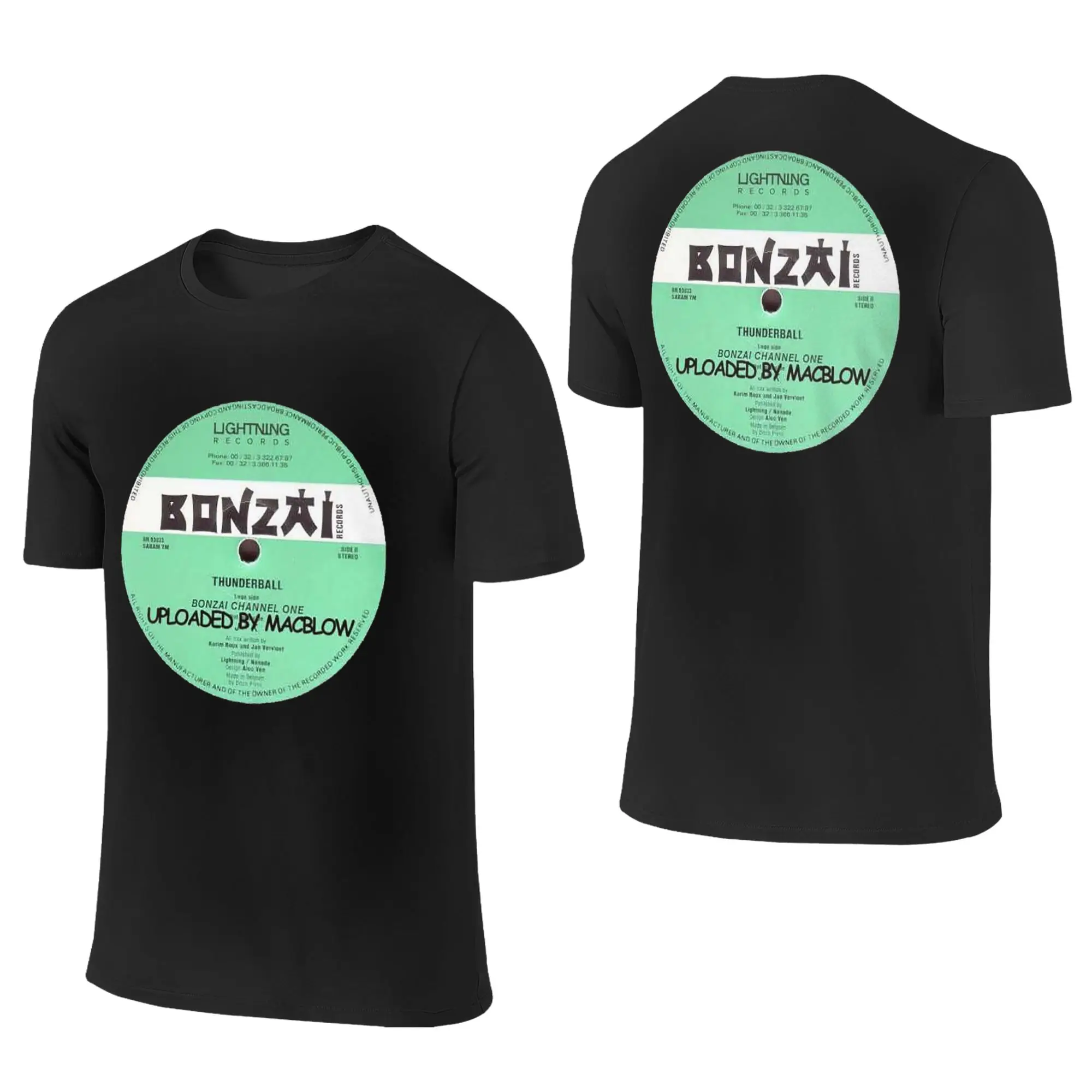 100% Cotton Bonzai Records   T-Shirt Men's Double Sided T Shirt Men Round Neck Summer Shirts Tops S-6XL