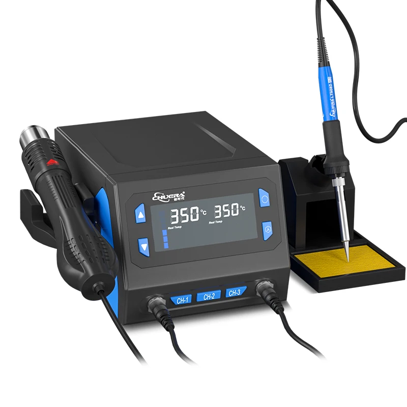 

Chuera 866D+ 2 in 1 Hot Air Gun Rework Station 770W Hot Air Soldering Station Automatic Sleep Rapid Heating up Brushless Fan