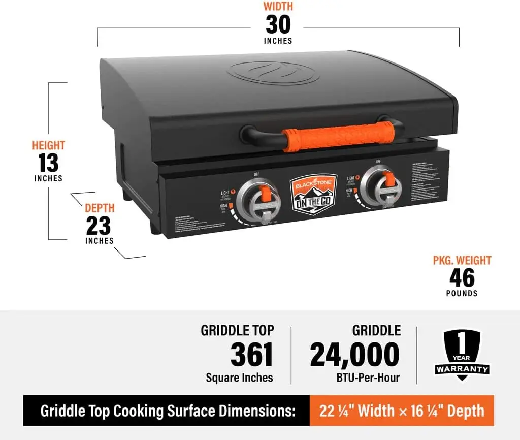 22 Inch Blackstone Griddle with Lid, Nonstick on the Go Tabletop Gas Griddle Outdoor Grill with Blackstone Accessories, Seasonin