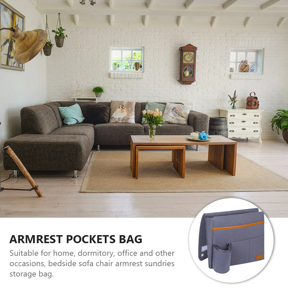 

Sofa Armrest Storage Organizer Felt Multi-Pocket Couch Bedside Chair Armrest Holder Practical Storage Pouch