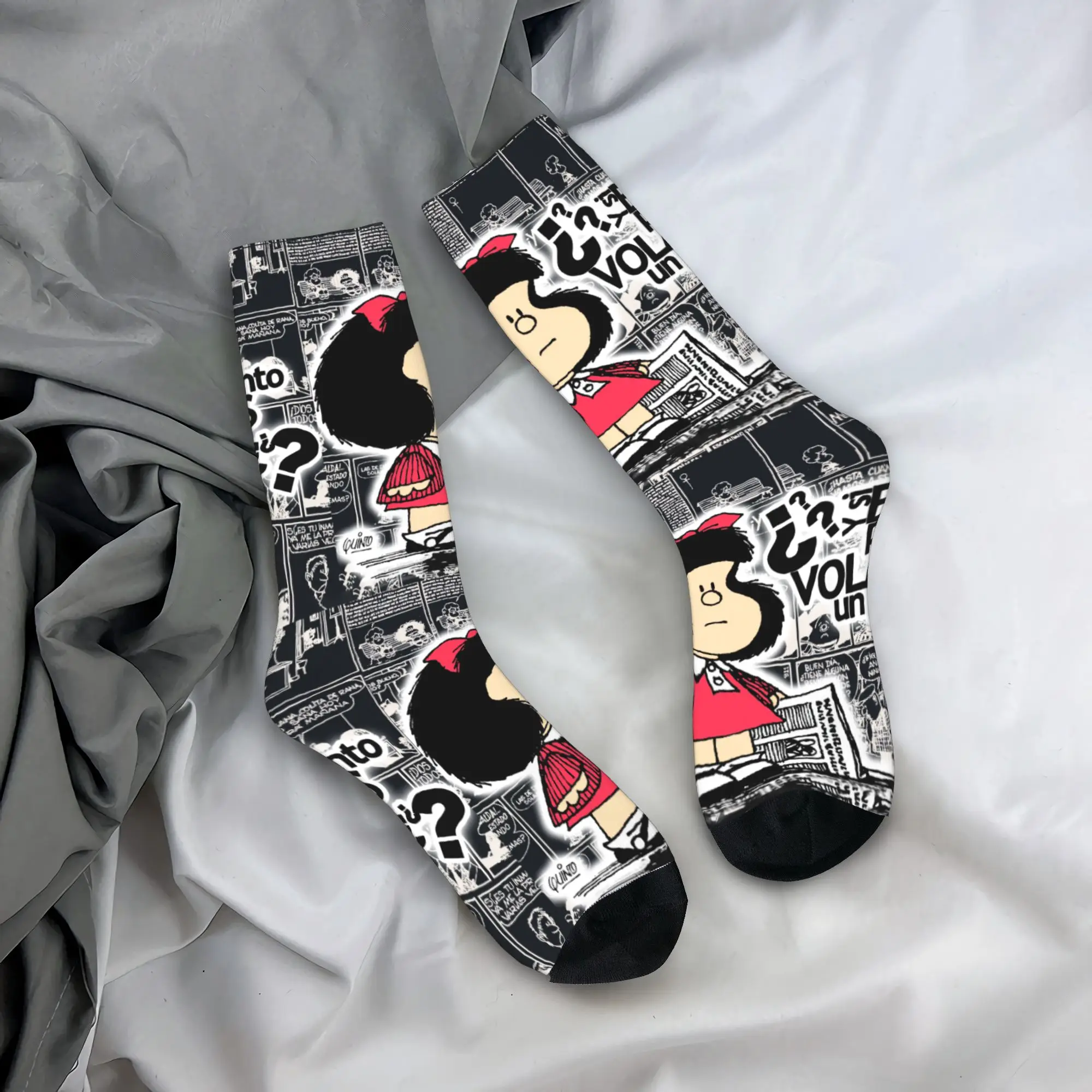 

Custom Fun Printing Vintage Quino Comic Mafalda Socks for Women Men Stretch Summer Autumn Winter Cartoon Mang Crew Socks