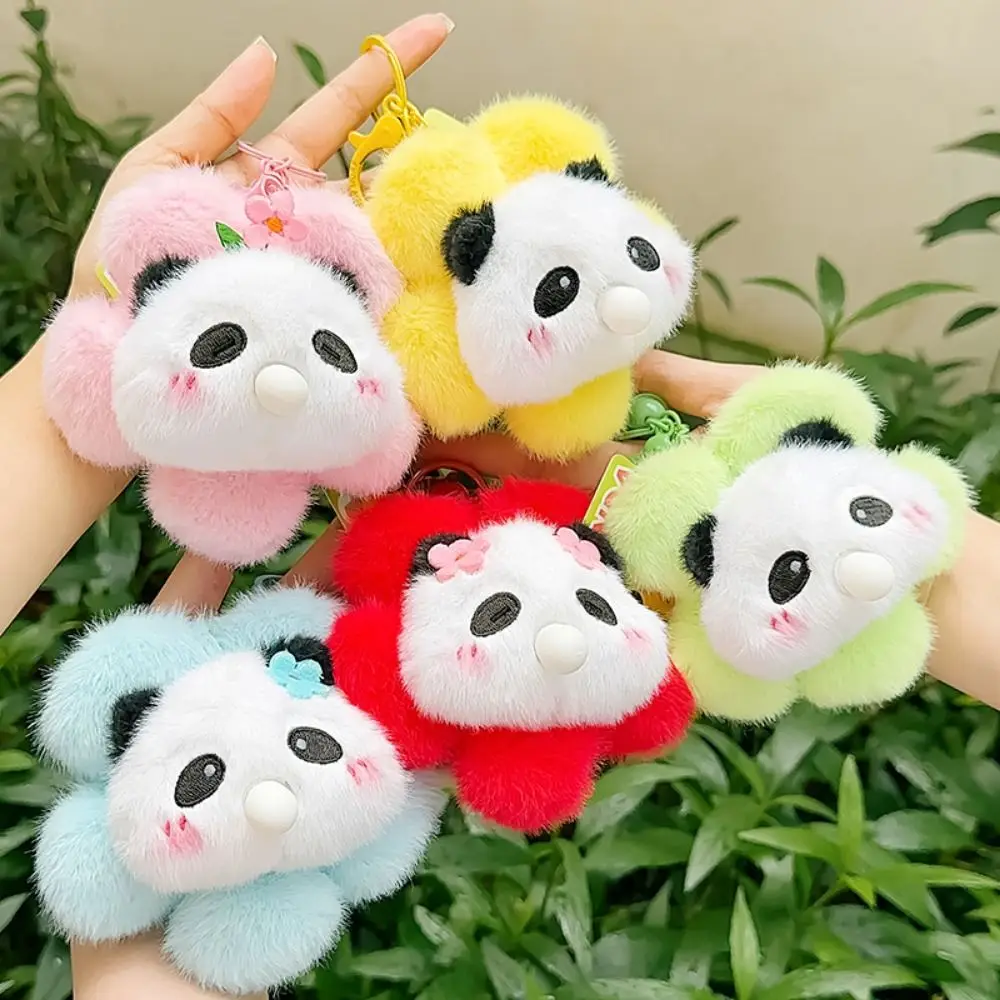 Blow Bubble Sunflower Panda Pendant Plush Doll Flower Panda Flower Plush Keychain Cute Expression Funny