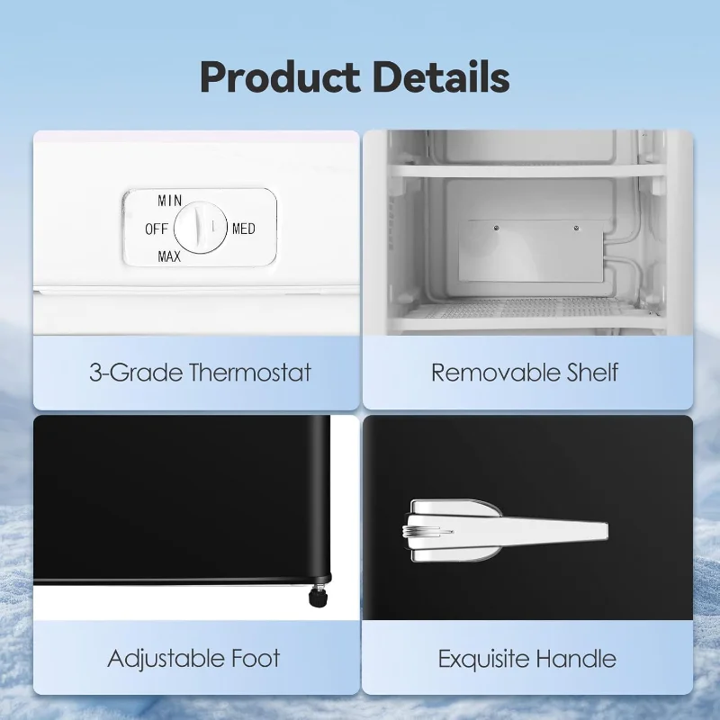 Mini congelatore, piccolo congelatore verticale da 2,3 piedi cubi con maniglia, ripiani rimovibili, termostato regolabile, basso rumore per camera da letto