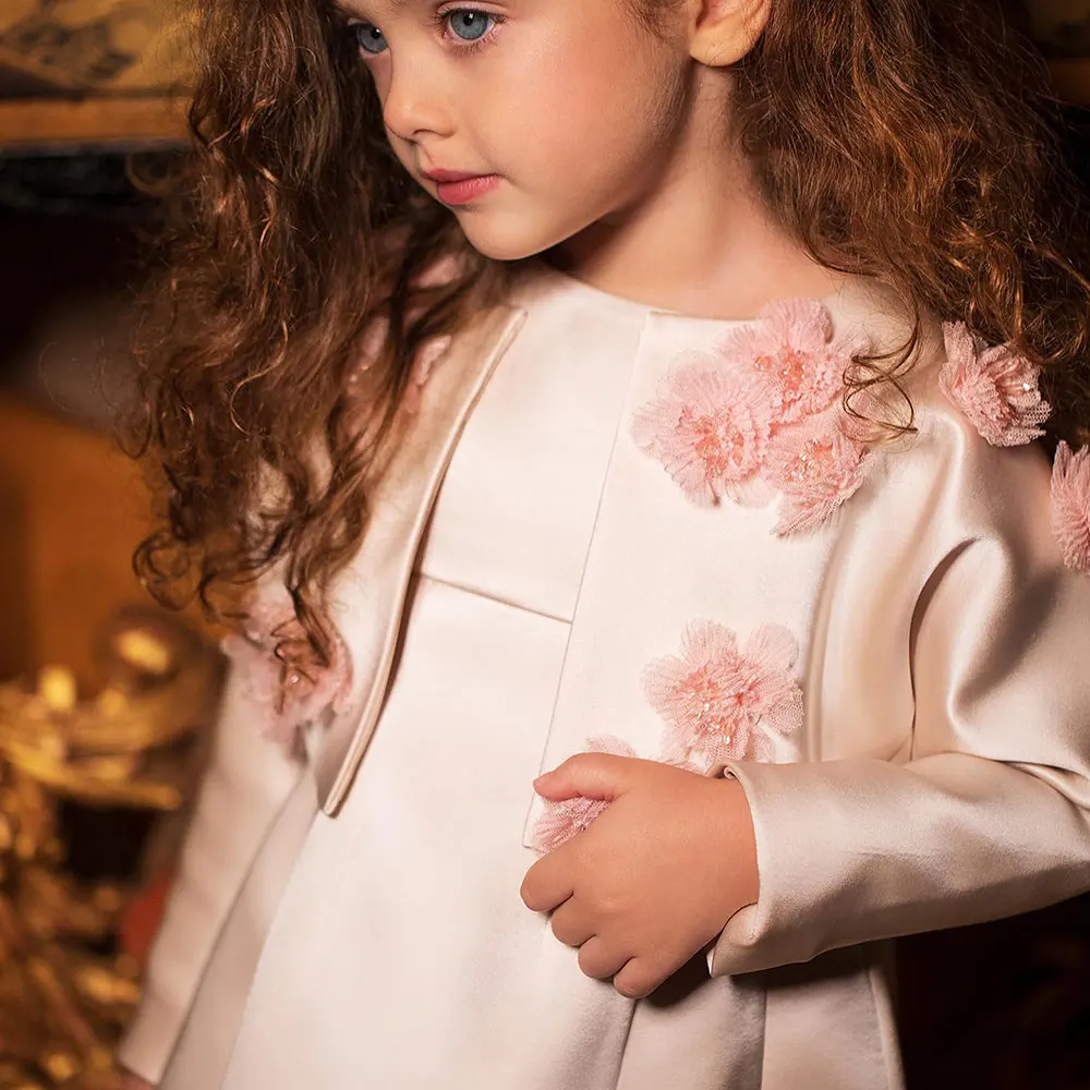 Jill Wish Elegant Ivory Two Piece Girl Dress 3D Flowers Satin Princess Baby Kids Wedding Birthday Communion Party Gown 2024 J207