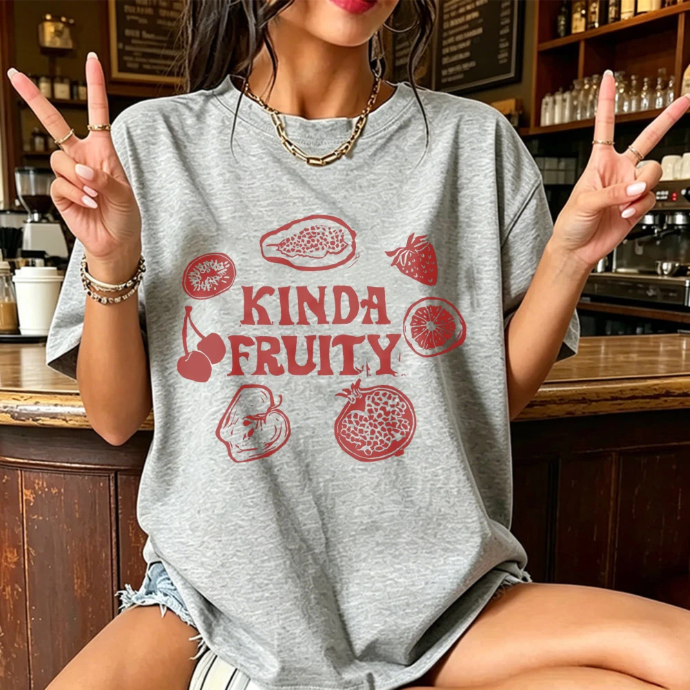 Lesbian Pride Tee Fun WLW Shirt Bisexual Pansexual Gift Bi Gay Kisser Fruity LGBTQ Month Apparel Kinda Fruity Graphic women Tees