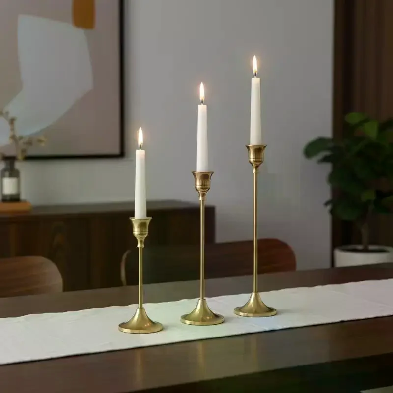 Set aus 3 goldenen Stabkerzenhaltern, moderne Metall-Kerzenständer für Tischdekoration, Hochzeit & Heimdekoration