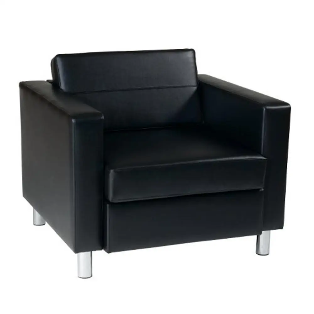 Modern Club Style Armchair with Box Spring Seats and Chrome Legs Black Vinyl