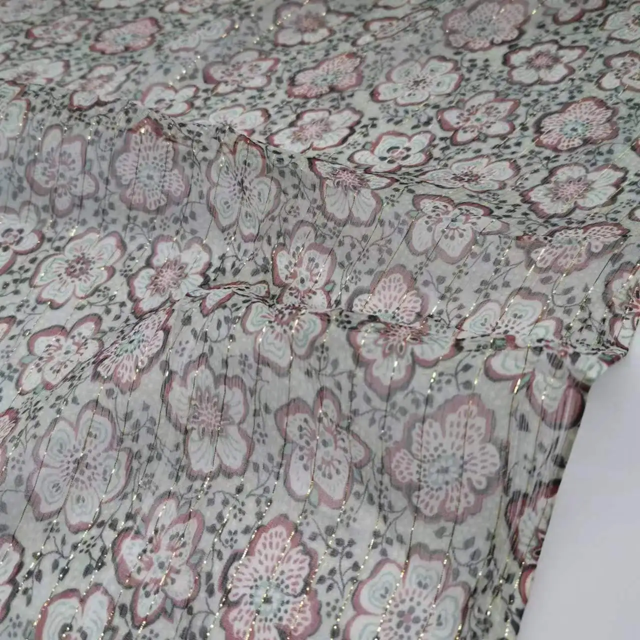 

On Sale New Thin Metallic Silk Fabric Small Flower Shimmer Georgette Width Jacquard Shiny