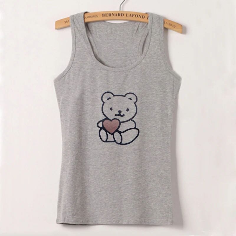 Women Short T-shirts Solid Basic Cute Little Bear Print Summer New Goth Punk Harajuku Female Korean Slim Crop Tops Y2K Vintage