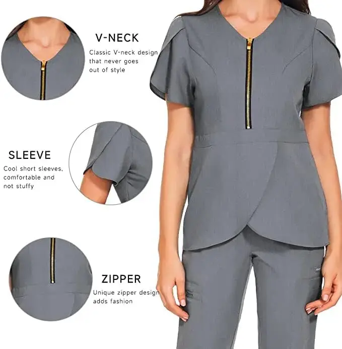 niaahinn Stretch Scrub Set V-Neck Scrub Top &ampJogger Scrubs Pants Medical Scrubs Uniform for Nurse Workwear for Women