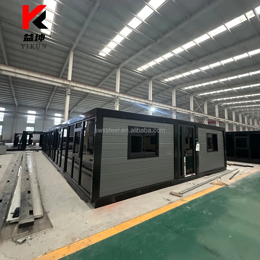 40ft Double Wing Expandable Container House Kitchen Toilet Sandwich Panel Steel Construction Hotel/Office Glass House