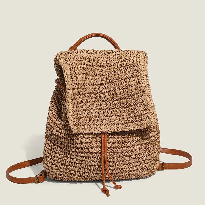Women's Straw Backpack Summer Boho Bohemian Hollow Shoulder Bag Hobo Crochet Women Travel Bags for Women Knitted Beach Backpack