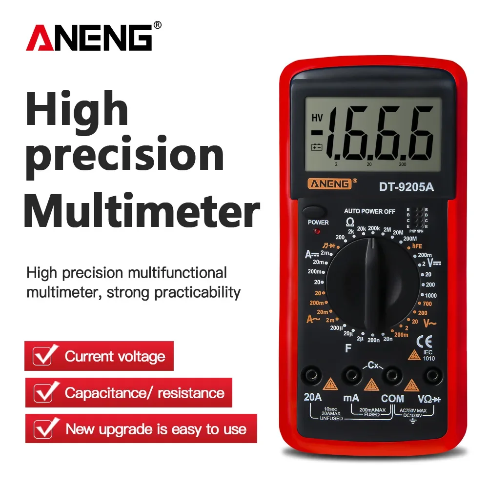 

DT9205A Digital Multimeter Transistor Capacitor Meter Tester AC/DC Electrical NCV Test Meter Analog Auto Range multi meter