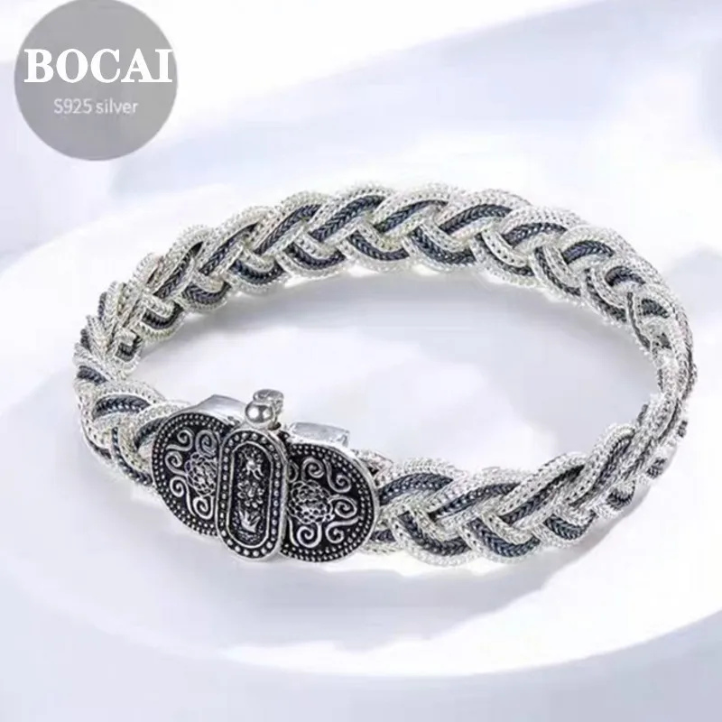 BOCAI New Real S925 Silver Türkiye Woven Bracelet for Men and Women Lovers Accessories Fashion Gifts