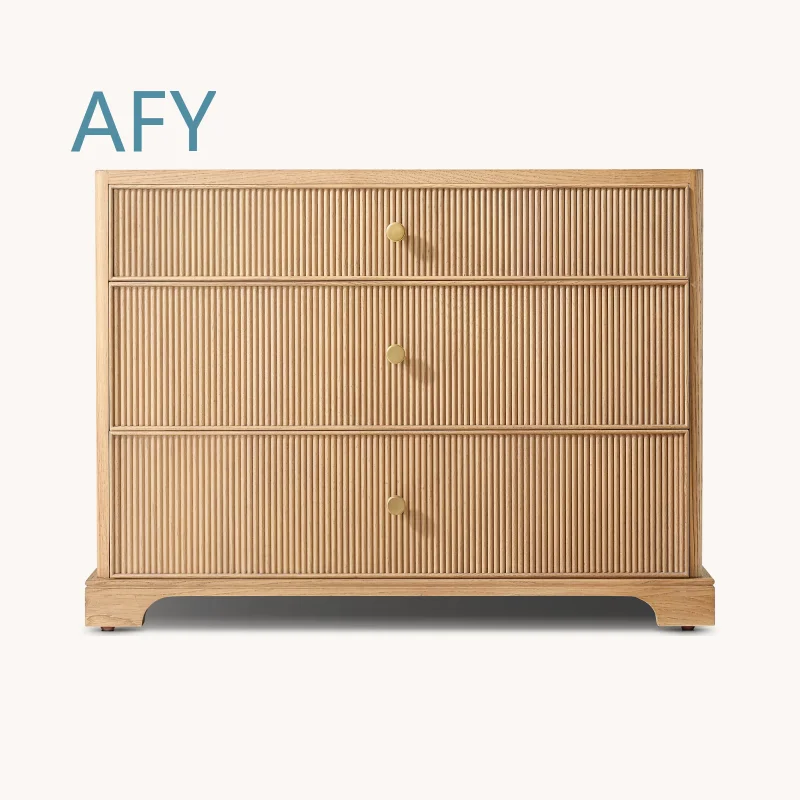 Modern American Style Vintage Solid Wood Nightstand for Genevieve Model Reeded Closed Bedroom Furniture for Zhejiang Made