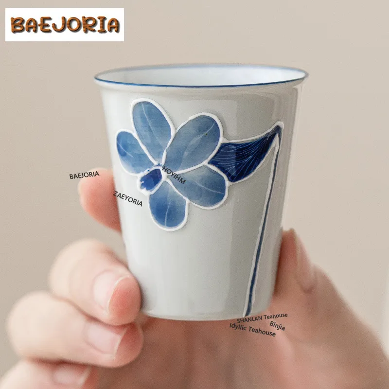 BAEJORIA 2pc/lot Hand Drawn Lily Flower Master Cup Boutique Tea Cup Small Tasting Mug Tea Pair Fragrance Cup Tea Services 35ml