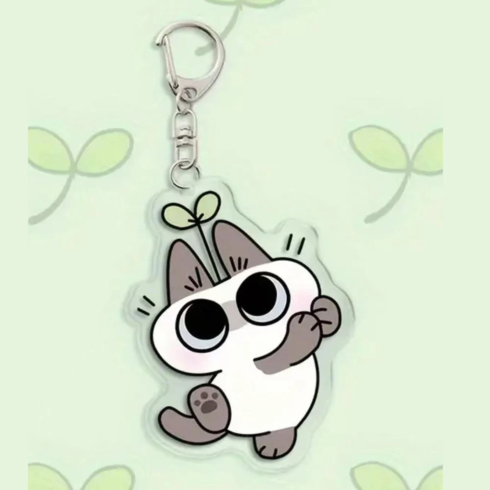 Cartoon Acrylic Keychain Whimsical Siamese Cat Design Animal Shaped Keyring With Lobster Clasp Cute Cat Pendent For Decoration